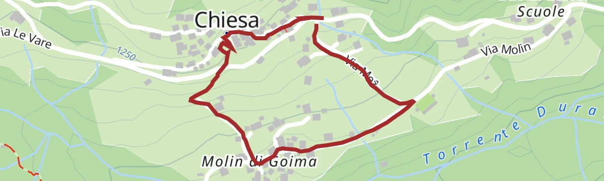Route map: Under the Moiazza amphitheater, the Goima Valley